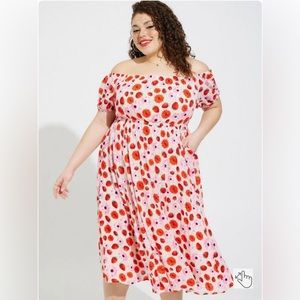 Torrid Strawberry Fields Retro Chic Midi Puff Sleeve Skater Dress Size 2